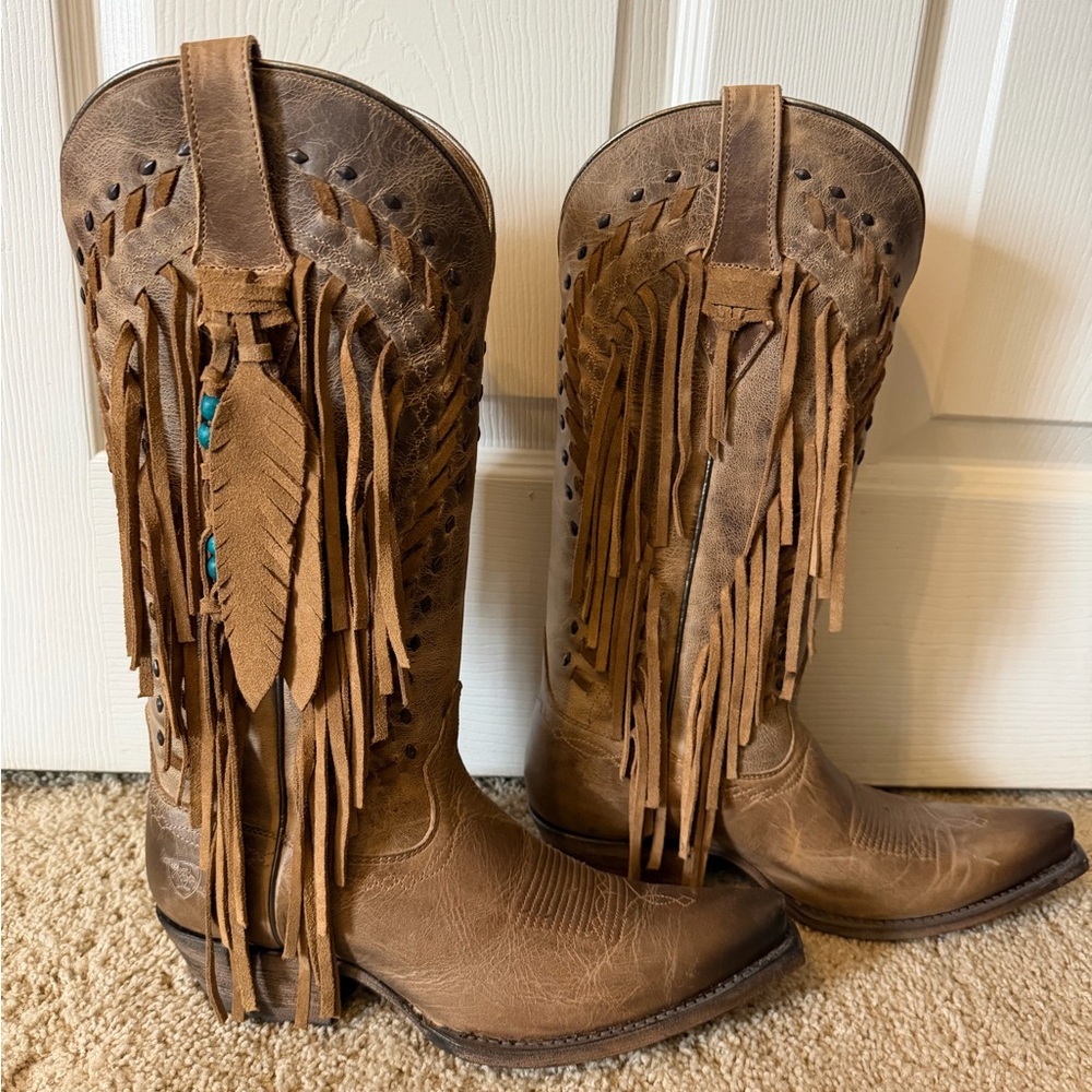Ariat Fringe Leather Western Boots - Brown